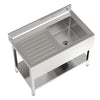 44 in Stainless Steel Sink Commercial Kitchen Prep Storage Shelf Wash Hand Basin