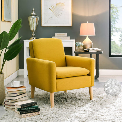 Modern Armchair Sofa Lounge Accent Linen Fabric Chair with Wood Legs Comfy Seat