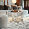 Elegant Round Mirrored Coffee Table with Crystal Inlay Bling Silver Accent Table