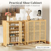Bamboo Shoe Cabinet Storage Cupboard Footwear Stand Rack Rattan Doors Side Hooks