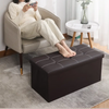 Black Faux Leather Two-seater Folding Storage Stool Storage Toy Box Chair Seat