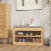 Shoe Bench Cabinet 2-Tier Flip-door Shoe Storage Rack with Seat Cushion Bamboo