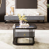 Nesting Coffee Table Side Table with Drawer High-Gloss Tabletop Square Set of 2