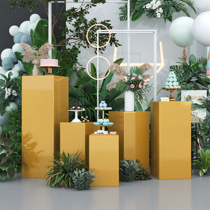 5-Piece Gold Metal Wedding Centerpiece Plinth Flower Pedestal Cake Dessert Stand