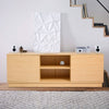 Wood Fireplace TV Stand Double Doors & Open Shelves Modern Console Cabinet 160cm