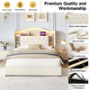 Upholstered Ottoman Storage Bed, 4ft6 Double Bed Frame with LED & USB, Beige