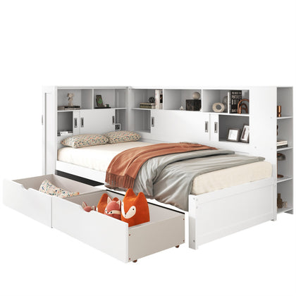 3FT SINGLE WOODEN STORAGE BED FRAME WITH DRAWERS AND SHELVES FOR KIDS, TEENAGERS