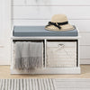 Hallway Shoe Storage Bench Chest 2 Wooden Wicker Basket Grey Cushion Padded Seat
