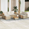 Garden Sofa Set 5 Piece with Cushions Couch Beige Poly Rattan Acacia