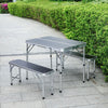 3FT Aluminum Foldable Camping Beer Table and 2 Benches Set Garden Picnic Trestle