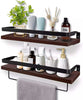 2 Rustic Wall Floating Shelves Bathroom Kitchen Storage Rack w/ Towel Rod