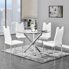 Modern Kitchen Dining Table Round Clear Glass Tabletop Chrome Cross Tube Legs