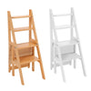 3-in-1 Wooden Stepladder Convertible Folding Step Stool Chair Display Rack Stand