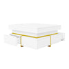 Modern High Gloss White Side Coffee Table with 2 Storage Drawers for Living Room