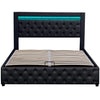 4ft6 Double Gas Lift Ottoman Storage Bed Frame w/ LED Lights Faux Leather Black