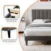 Double Bed Frame, Upholstered Platform Bed with Channel Tufted Headboard, Grey