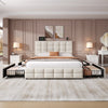 Double Bed Frame with 4 Storage Drawers Upholstered Headboard with USB, Beige