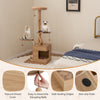 Wooden Cat Tree 129cm Tall Cat Tower 4-Layer Cat Activity Center Solid Wood Post