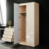 Cream&Oak High Gloss 2 Door Wardrobe Storage Cupboard with Mirror Hanging Rail