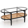 Living Room Table 2-Tier Coffee Table with Storage & Acacia Wood Frame-Black