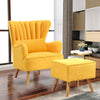 Velvet Scalloped Armchair High Wing Back Chair Footstool Ottoman Stool Fireside