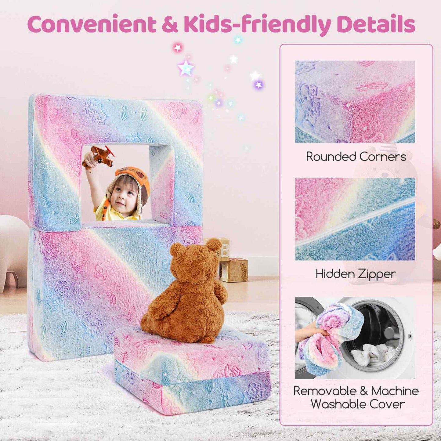 Modular Baby Couch w/Cushion& High-density Foam Filling-Unicorn