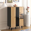 Modern Sideboard Display Cabinet w/ LED Lights & Glass Doors - Black/Wood, 80x40
