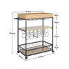 Bar Kitchen Drinks Trolley Serving Cart Hanging Wine Glass Rack Bottles Holder N