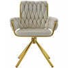 360° Rotatable Dining Chairs Velvet Padded Metal Legs Kitchen Swivel Chair Beige