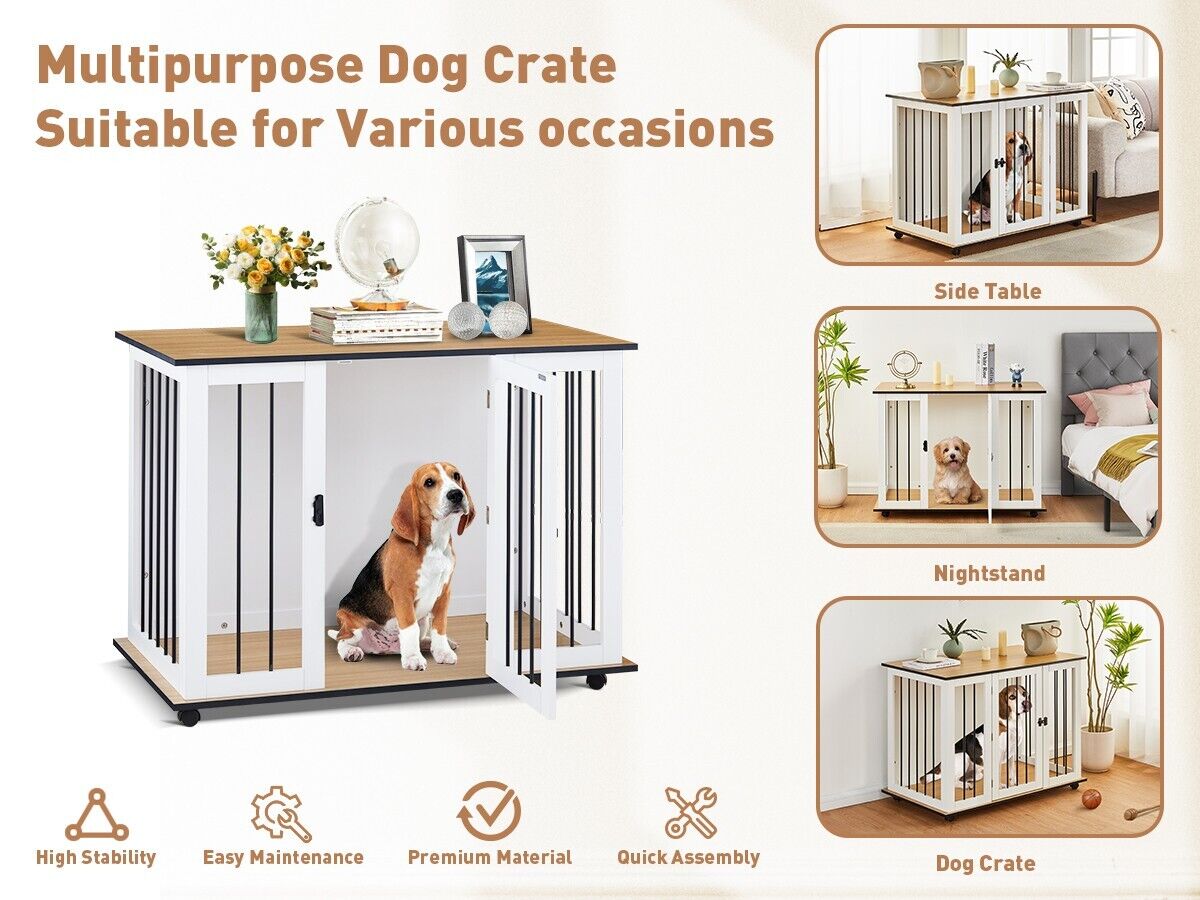 Wooden Puppy Cage Furniture Style Dog Crate End Table Pet Kennel House ...