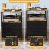 Bedside Table with Charging Station, Nightstand with 2 Outlets and 2 USB Ports
