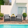 3Pcs Outdoor Conversation Set Garden Furniture Patio Rattan Sofa Table Set Gray