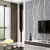 Modern Flocking 3D Embossed Wallpaper Grey Silver Tree Branches Wall Paper Decor