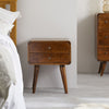 Solid Mango Wood Bedside Table – Mid-Century Style, 2 Drawer, Chestnut
