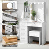 White Dressing Table with LED Lights Mirror Stool Drawers Vanity Makeup Desk Set