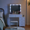 Dressing Table LED Lights Mirror Drawers Make up Desk Bedside Cabinet Stool Set