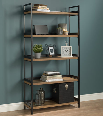 5 Tier Contemporary Industrial Bookshelf/Shelving Unit Oak finish 1750mmH