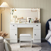 White Dressing Table with Large LED Mirror Wood Makeup Desk 3 Drawers Stool