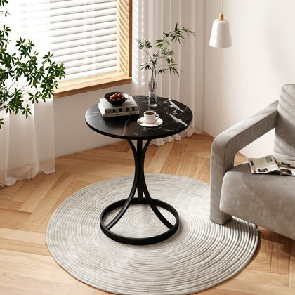 Modern 50cm Round Coffee Table with Pedestal Base Sofa Side Tea End Tables Black