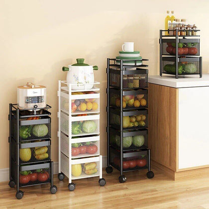 2-6Tier Kitchen Storage Trolley Rolling Cart w/ Rotating Baskets,Lockable Wheels