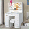 Wood Dressing Table Vanity Set Make up Desk with Dimmable LED Light Mirror Stool