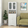 Tempered Glass Door Pantry Cabinet Tall Storage Cabinet-White