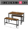 Industrial Dining Table with Rustic Benches - Brown