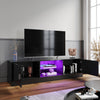 Black High Gloss 150cm TV Stand Cabinet with LED Lights 2 Doors for Living Room