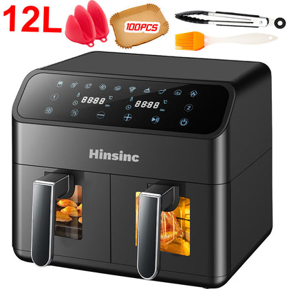 12L Dual Zone Digital Air Fryer Oven Cooker Oil Free Low Fat with 100 Tray Large