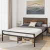 Queen Size Industrial Slatted Bed Frame Metal Platform Bed with Headboard