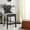 Velvet Upholstered Barstool Buttoned Back Breakfast Bar Stool Chair Wooden Legs