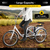 24" Adult Tricycle 6-Speed White 3 Wheel Bicycle Cruise Trike with Basket + Lamp