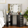 Corner Dressing Table with LED Lights Vanity Makeup Desk with Mirror & 5 Drawers