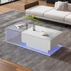 Wooden Coffee Table With Storage Sofa End Table LED Light for Living Room White